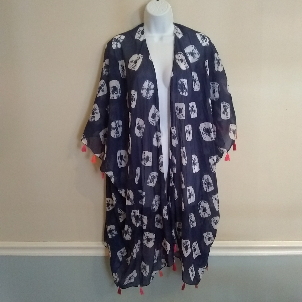 Paradise USA blue / White swimsuit fringe cover-up